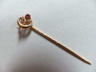 Antique Victorian 18k Gold,  Ruby & Pearl Stick Tie Pin