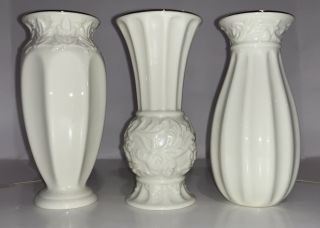 Classic Set Of Three (3) Lenox Mini Bud Vases Trimmed W/ Gold