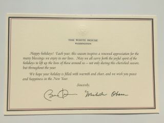 President Barack Obama White House Happy Holidays Christmas Card Years