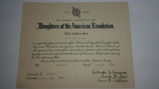 1955 Daughters Of The American Revolution Certificate Louisiana