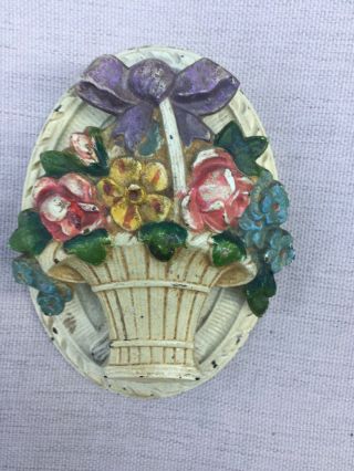 Antique Cast Iron Flower Basket Door Knocker Vintage