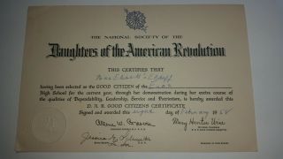 1958 Daughters Of The American Revolution Certificate Louisiana