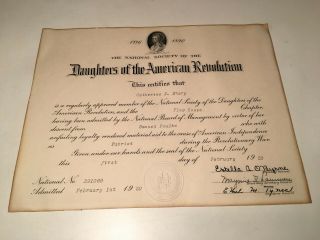 Vintage 1950 Daughters Of The American Revolution Certificate Samuel Foulke