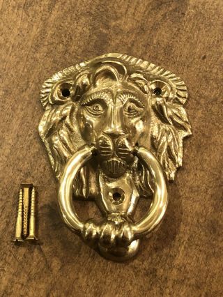 Vintage Solid Brass Lions Head Door Knocker Complete