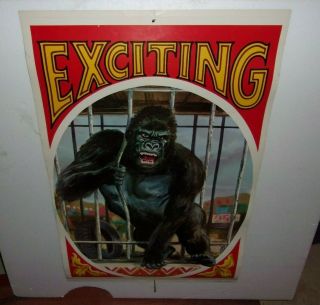 Old Vintage Kraft Litho 25x38 Double - Sided Circus Poster Exciting Caged Gorilla