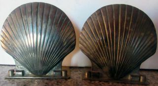 Vintage Brass Seashell Bookends Sea Shell Scallop W/ Folding Bases