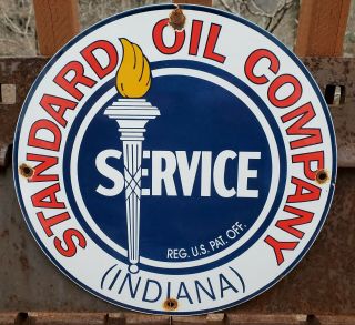 Vintage Standard Indiana Gasoline / Motor Oil Porcelain Gas Pump Sign