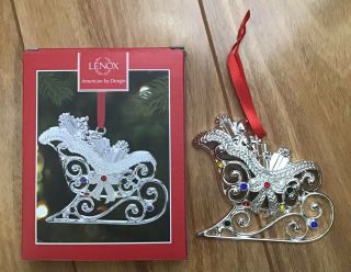 Lenox Sparkle And Scroll Sleigh Ornament Color Crystals Silver Plate W Box
