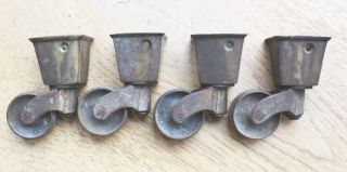 Four (4) X Reclaimed Vintage Brass Square Cup Furniture Castors Trolley Wheels