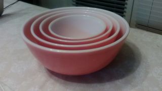 4 Vintage Pyrex Pink Mixing Bowls Complete Set 401 402 403 404
