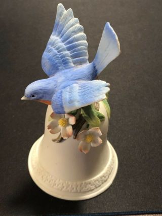 Vintage Porcelain Bell With Blue Bird And Flowers Unbranded