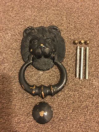 Large Vintage Brass Lion Head Door Knocker In With Bolts