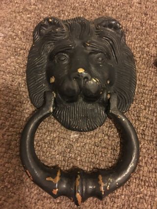 LARGE VINTAGE BRASS LION HEAD DOOR KNOCKER IN with Bolts 2