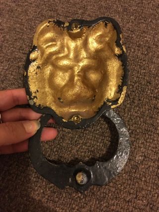 LARGE VINTAGE BRASS LION HEAD DOOR KNOCKER IN with Bolts 3
