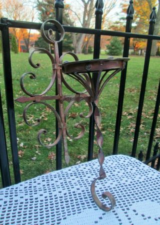 Vintage Wrought Iron Scrolled Pillar Candle Holder Garden Wall Sconce 15 "