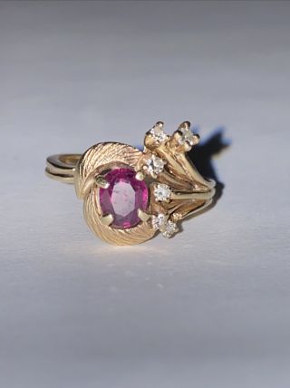 Antique 14k Gold Ring With Diamonds And Gem Stone 4.  6 Grams Size 5.  75