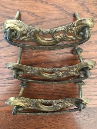 3 Vintage Ornate Pressed Brass Drop Bail Drawer Pulls Handles Salvage Repurpose 3