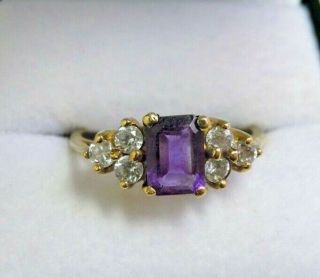 Vintage 9 Carat Gold Amethyst And White Stone Ring