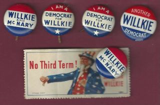 Five Wendell Willkie 1940 Political Buttons