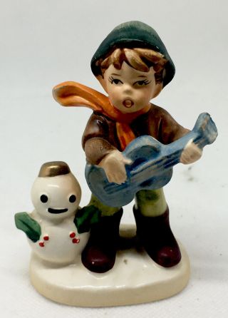 Vintage Napco Christmas Figurine X8366 Boy W/ Snowman And Guitar Japan