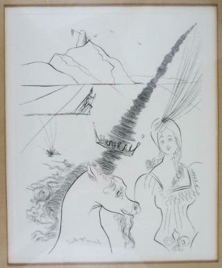 Vintage Salvador Dali Lady And The Unicorn Etching - Framed