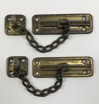 Set Of 2 - Vintage Brass Slide Chain Latch Door Barn Gate Locks