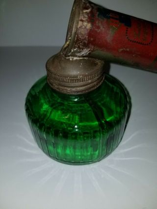 Antique HUDSON Bug Garden Sprayer Duster w/ Green Glass Jar 2
