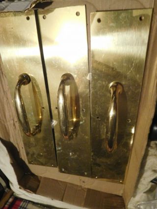 Vtg Builder Polished Brass Door Handle Metal Pull Plate 15 " 3 - 1/2 ") Industrial