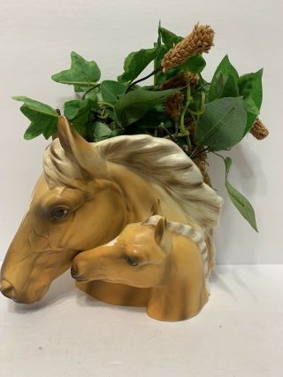 Napcoware Horse Head Planter Vase Mare & Foal 6” Palomino 9625 Import Japan