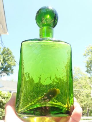 Vintage Blenko Olive Green Flask Decanter 6523 Joel Myers Mid Century Modern