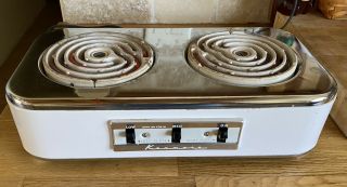 Kenmore Vintage Portable Electric Dual 2 Burner Hot Plate White And Chrome