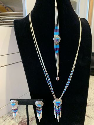 Q.  T.  Quoc Turquoise Vintage Necklace Bracelet Earrings 925 Sterling