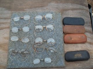 9 Gold Gf Wire Frame Granny Eyeglasses,  4 Cases 12k 14k B&l White Gold Vintage
