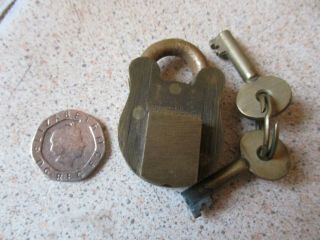 Vintage Small Solid Brass Padlock Good Quality With 2 Keys