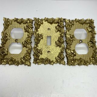 (3) Vintage American Tack & Hardware Floral Metal Brass Switch Plug Plate Covers