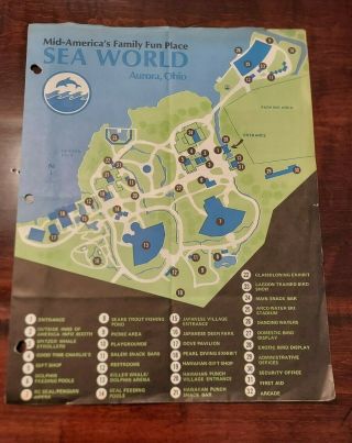 1971 Sea World Ohio Park Map Guide Aurora Cleveland Six Flags Visitors Brochure