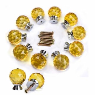 10 Yellow Faceted Crystal Glass Cabinet Knobs Cupboard Drawer Dresser Door Chic