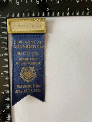 52nd Annual Convention Dept.  Of Iowa G.  A.  R.  1935 Ribbon