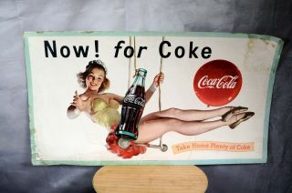 1959 Vintage Coca Cola Cardboard Sign Girl On Swing
