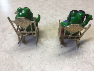 2 Vintage Ceramic Frogs In Metal Rocking Chairs Smoking Cigar &Reading Newspaper 3