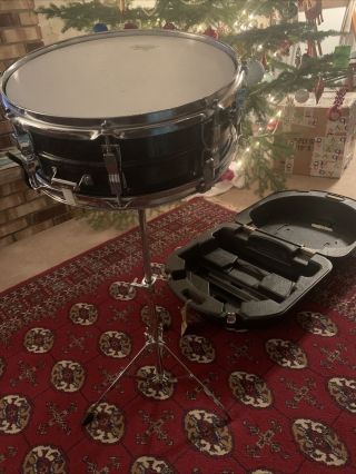 Vintage Ludwig Acrolite Black Galaxy Snare Drum 14x5 Black Silver W Case Stand
