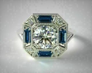 Vintage Art Deco Engagement Split Shank Ring 2.  74ct Sapphire 14k White Gold Over