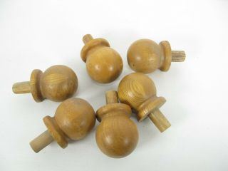 Vintage Set Of 6 Solid Wood Colonial Ball Newel Post Top Finial Bed Post Cap