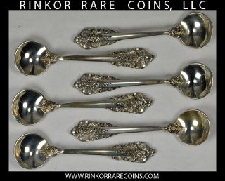 Set Of 6 Victorian Vintage Sterling Silver Wallace " Grand Baroque " Salt Spoons