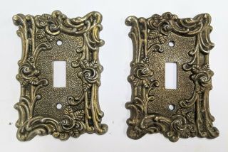 Set Of 2 Vintage American Tack & Howe 1967 Floral Brass Light Switch Covers