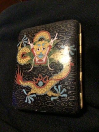 Vintage/antique Chinese Cloisonné Cigarette Case Full Dragon On Back 2 Dragons