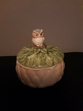 Vintage Ceramic Owl Trinket Box.  Made In Japan.  Unknown Ar