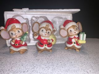 Vtg Homco Christmas Mouse Mice Ceramic Figurine Set 3 Santa Claus Helpers 5405