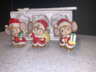 Vtg Homco Christmas Mouse Mice Ceramic Figurine Set 3 Santa Claus Helpers 5405 2