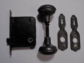 Antique Vintage Mortise Lock Set Black Steel Door Knobs With Face Plates